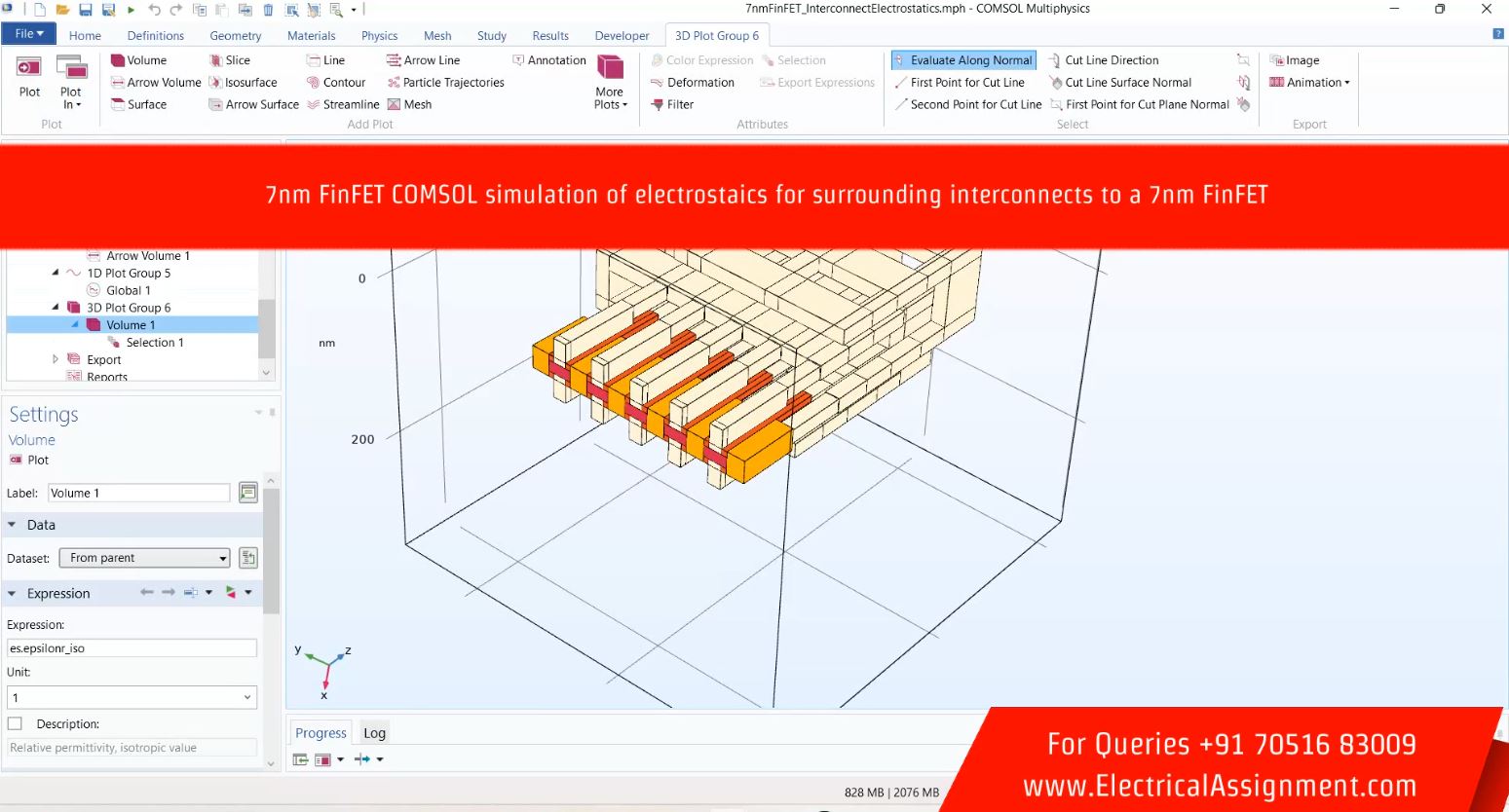 7nm FinFET COMSOL Simulation of Electrostatics for Surrounding Interconnects screenshot 6
